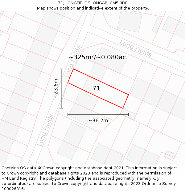 71, LONGFIELDS, ONGAR, CM5 9DE: Plot and title map