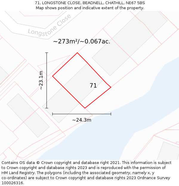 71, LONGSTONE CLOSE, BEADNELL, CHATHILL, NE67 5BS: Plot and title map