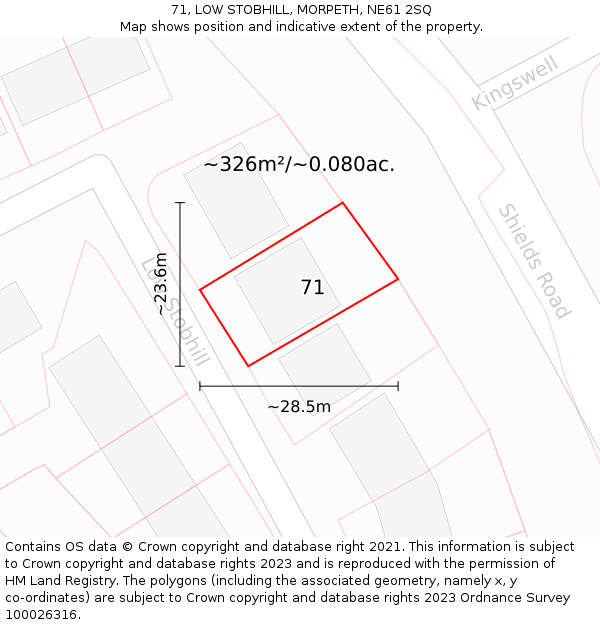 71, LOW STOBHILL, MORPETH, NE61 2SQ: Plot and title map