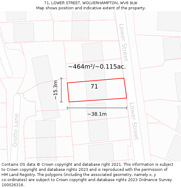 71, LOWER STREET, WOLVERHAMPTON, WV6 9LW: Plot and title map