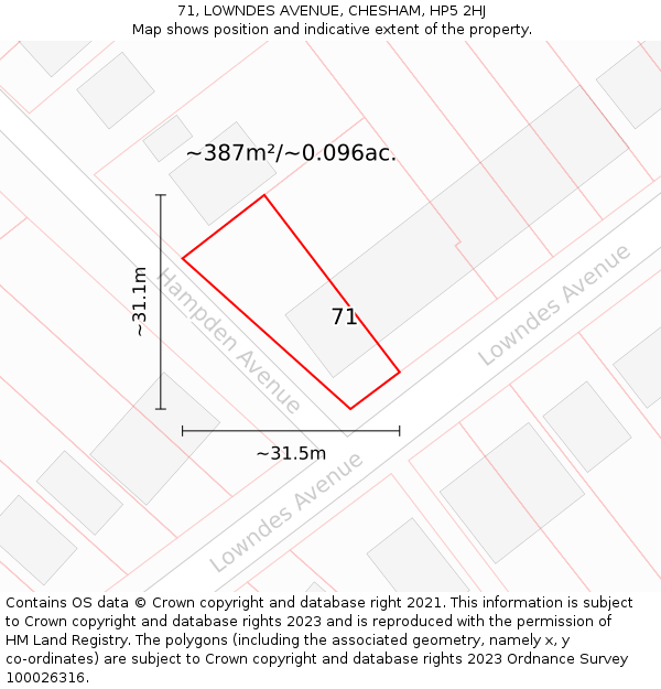 71, LOWNDES AVENUE, CHESHAM, HP5 2HJ: Plot and title map