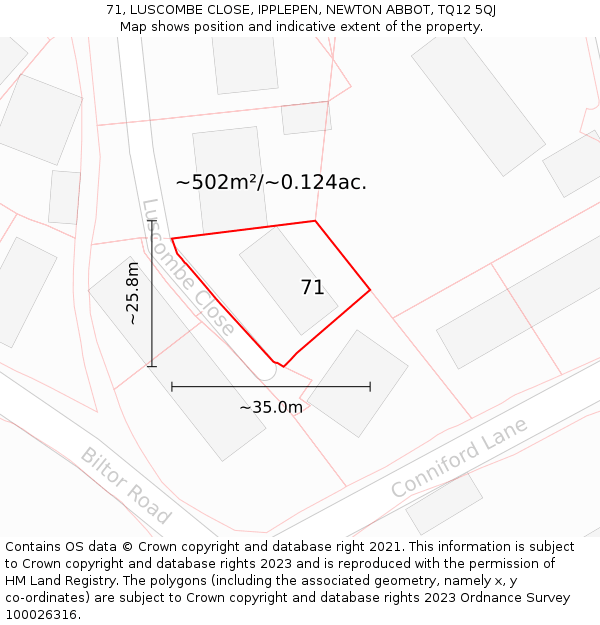 71, LUSCOMBE CLOSE, IPPLEPEN, NEWTON ABBOT, TQ12 5QJ: Plot and title map