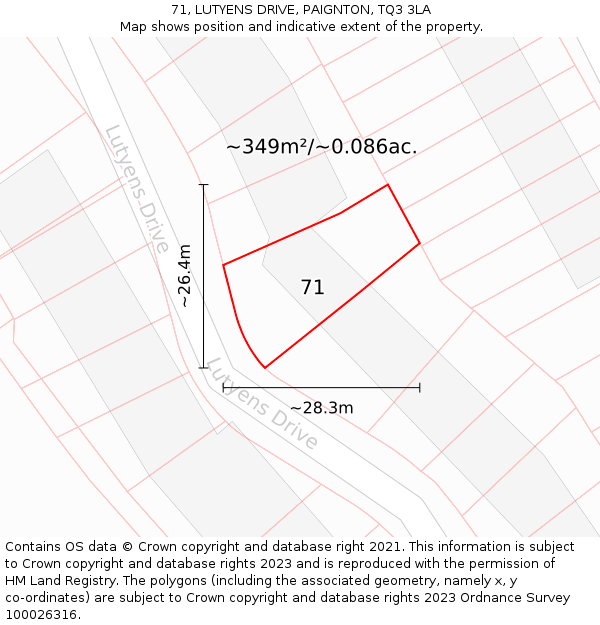 71, LUTYENS DRIVE, PAIGNTON, TQ3 3LA: Plot and title map