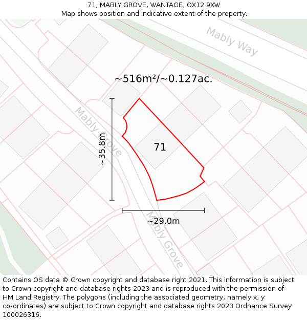 71, MABLY GROVE, WANTAGE, OX12 9XW: Plot and title map