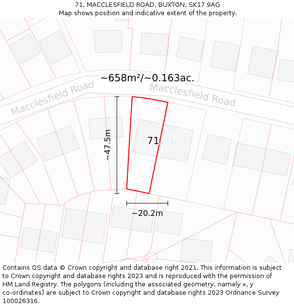 71, MACCLESFIELD ROAD, BUXTON, SK17 9AG: Plot and title map