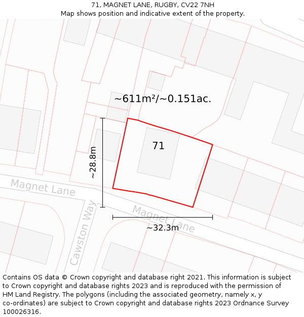 71, MAGNET LANE, RUGBY, CV22 7NH: Plot and title map