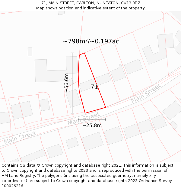 71, MAIN STREET, CARLTON, NUNEATON, CV13 0BZ: Plot and title map