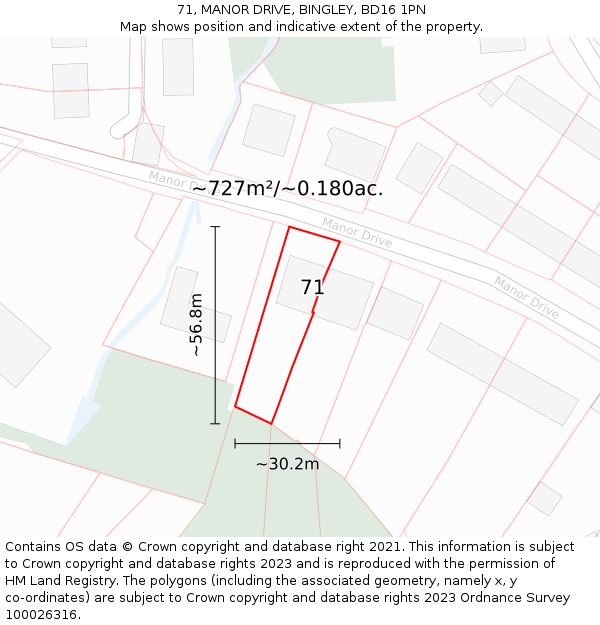 71, MANOR DRIVE, BINGLEY, BD16 1PN: Plot and title map
