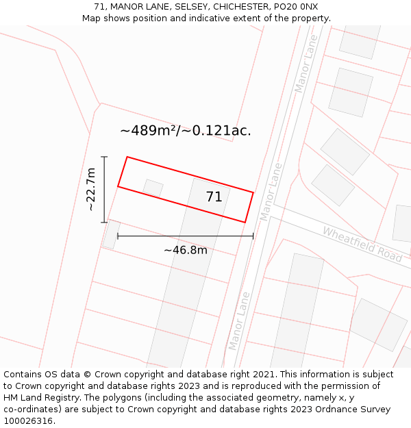 71, MANOR LANE, SELSEY, CHICHESTER, PO20 0NX: Plot and title map