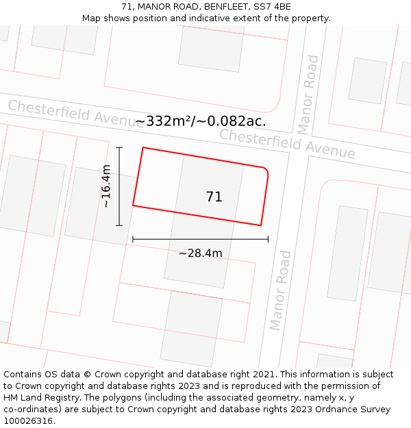 71, MANOR ROAD, BENFLEET, SS7 4BE: Plot and title map