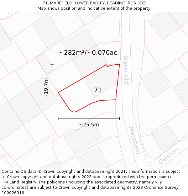 71, MAREFIELD, LOWER EARLEY, READING, RG6 3DZ: Plot and title map