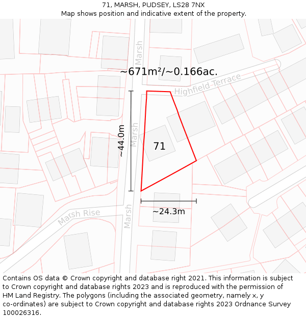 71, MARSH, PUDSEY, LS28 7NX: Plot and title map