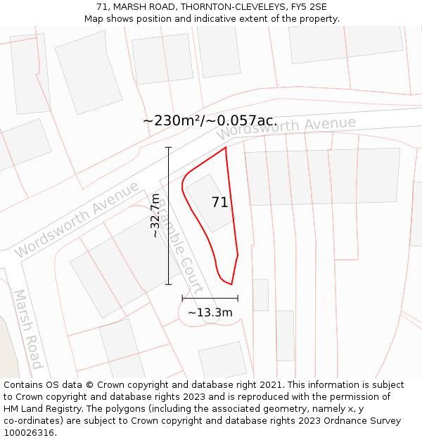 71, MARSH ROAD, THORNTON-CLEVELEYS, FY5 2SE: Plot and title map