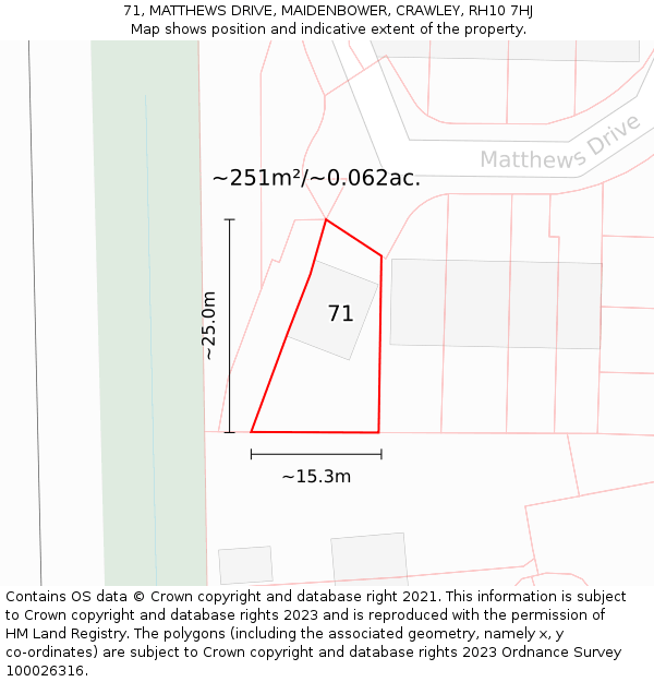 71, MATTHEWS DRIVE, MAIDENBOWER, CRAWLEY, RH10 7HJ: Plot and title map