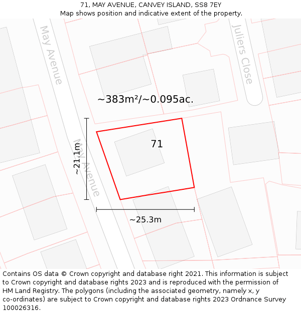 71, MAY AVENUE, CANVEY ISLAND, SS8 7EY: Plot and title map