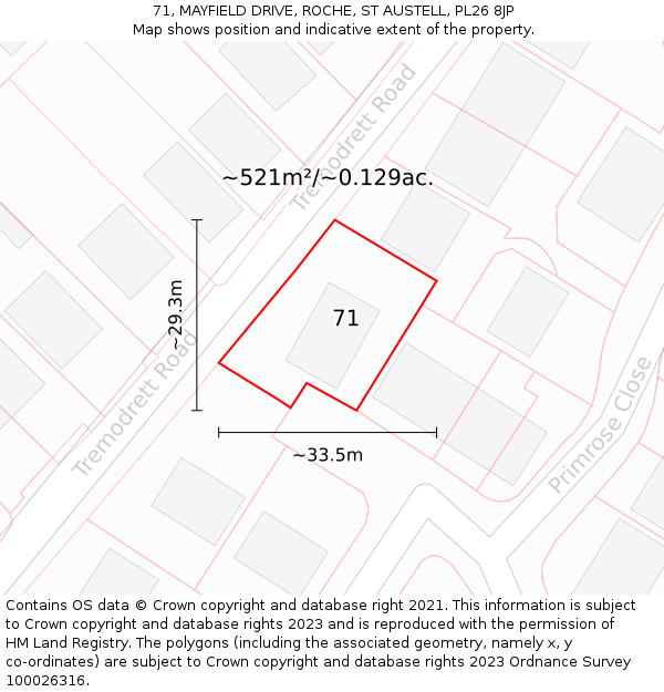 71, MAYFIELD DRIVE, ROCHE, ST AUSTELL, PL26 8JP: Plot and title map