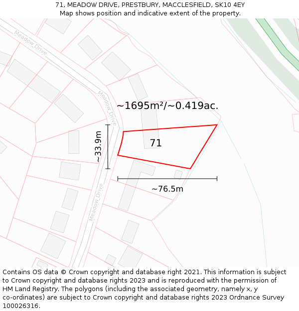 71, MEADOW DRIVE, PRESTBURY, MACCLESFIELD, SK10 4EY: Plot and title map