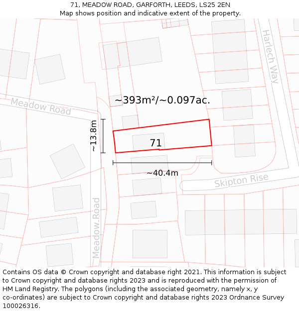 71, MEADOW ROAD, GARFORTH, LEEDS, LS25 2EN: Plot and title map