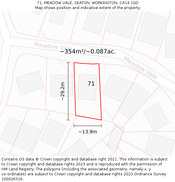 71, MEADOW VALE, SEATON, WORKINGTON, CA14 1SD: Plot and title map