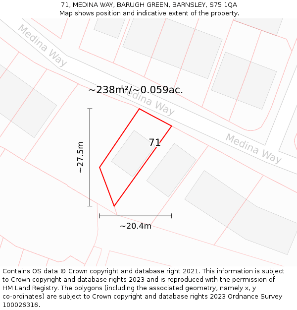 71, MEDINA WAY, BARUGH GREEN, BARNSLEY, S75 1QA: Plot and title map