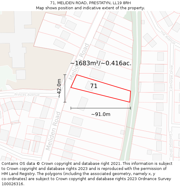 71, MELIDEN ROAD, PRESTATYN, LL19 8RH: Plot and title map