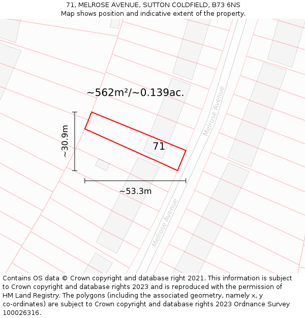 71, MELROSE AVENUE, SUTTON COLDFIELD, B73 6NS: Plot and title map