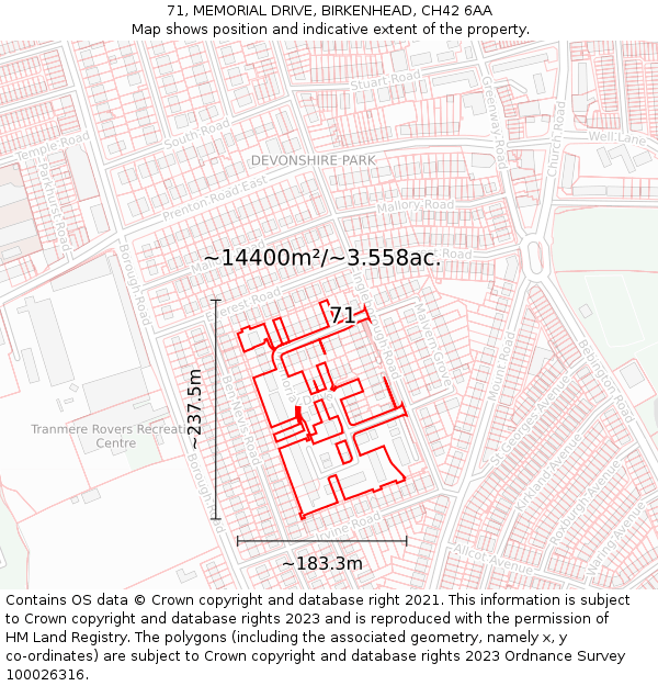 71, MEMORIAL DRIVE, BIRKENHEAD, CH42 6AA: Plot and title map