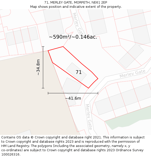 71, MERLEY GATE, MORPETH, NE61 2EP: Plot and title map