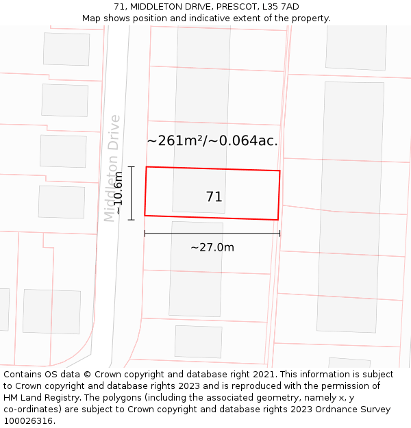 71, MIDDLETON DRIVE, PRESCOT, L35 7AD: Plot and title map