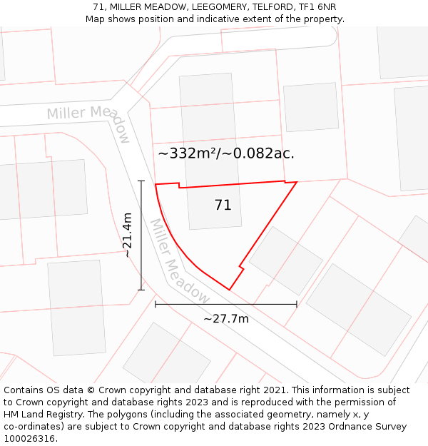 71, MILLER MEADOW, LEEGOMERY, TELFORD, TF1 6NR: Plot and title map
