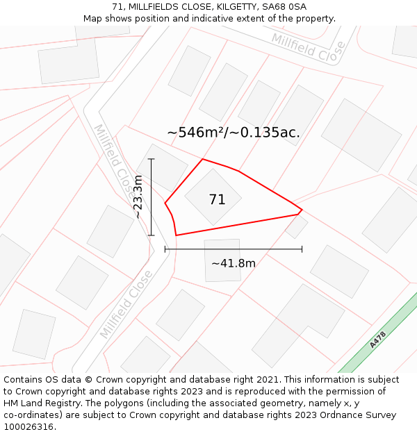 71, MILLFIELDS CLOSE, KILGETTY, SA68 0SA: Plot and title map