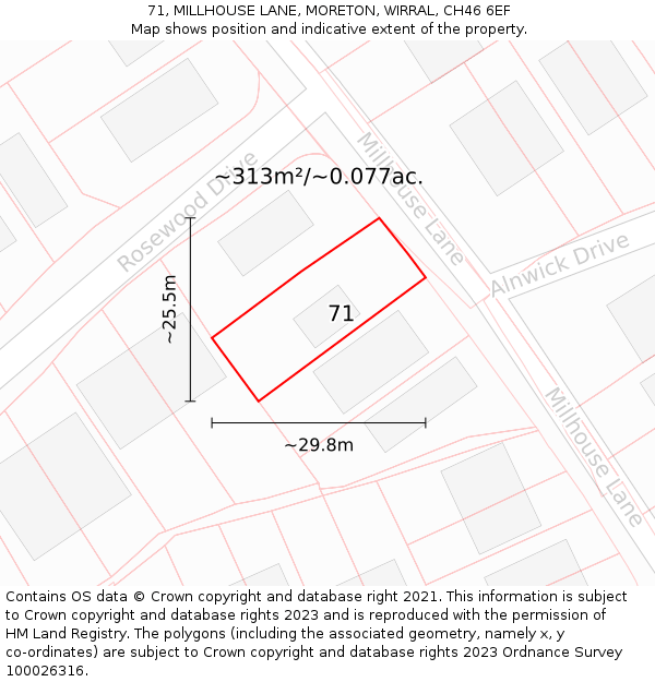 71, MILLHOUSE LANE, MORETON, WIRRAL, CH46 6EF: Plot and title map