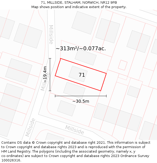 71, MILLSIDE, STALHAM, NORWICH, NR12 9PB: Plot and title map