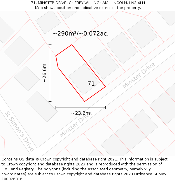 71, MINSTER DRIVE, CHERRY WILLINGHAM, LINCOLN, LN3 4LH: Plot and title map
