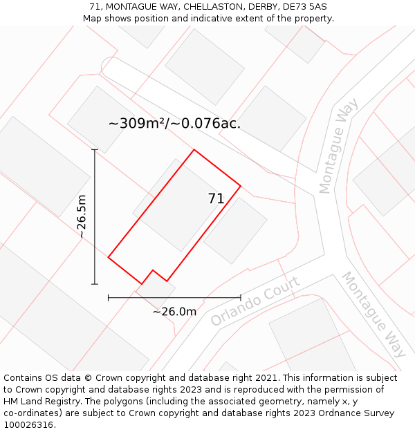 71, MONTAGUE WAY, CHELLASTON, DERBY, DE73 5AS: Plot and title map