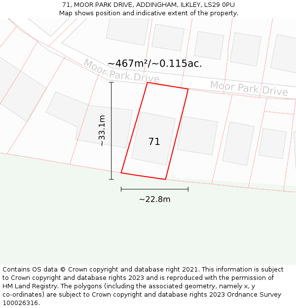 71, MOOR PARK DRIVE, ADDINGHAM, ILKLEY, LS29 0PU: Plot and title map