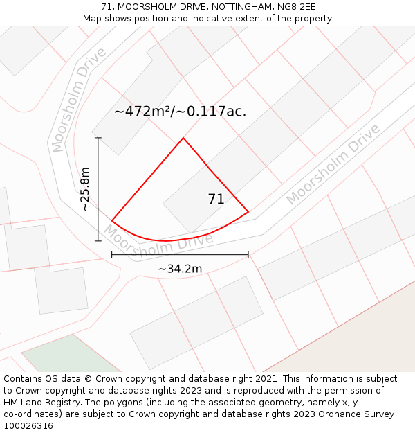 71, MOORSHOLM DRIVE, NOTTINGHAM, NG8 2EE: Plot and title map