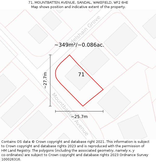 71, MOUNTBATTEN AVENUE, SANDAL, WAKEFIELD, WF2 6HE: Plot and title map