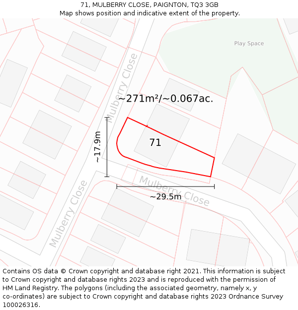71, MULBERRY CLOSE, PAIGNTON, TQ3 3GB: Plot and title map