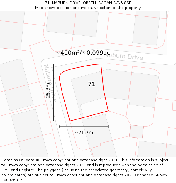 71, NABURN DRIVE, ORRELL, WIGAN, WN5 8SB: Plot and title map