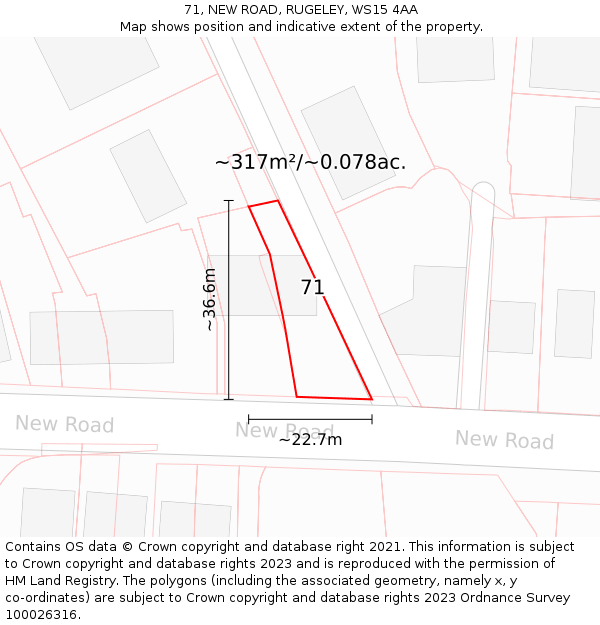 71, NEW ROAD, RUGELEY, WS15 4AA: Plot and title map