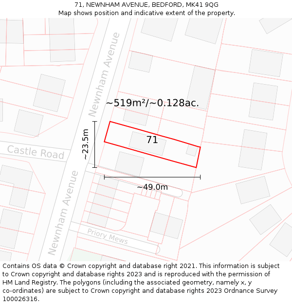 71, NEWNHAM AVENUE, BEDFORD, MK41 9QG: Plot and title map