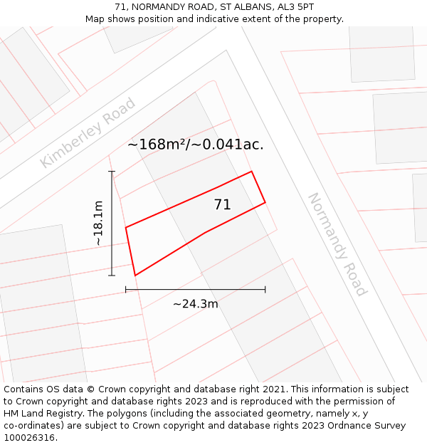 71, NORMANDY ROAD, ST ALBANS, AL3 5PT: Plot and title map