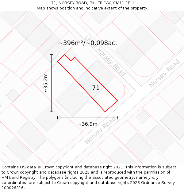71, NORSEY ROAD, BILLERICAY, CM11 1BH: Plot and title map