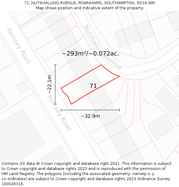 71, NUTSHALLING AVENUE, ROWNHAMS, SOUTHAMPTON, SO16 8AY: Plot and title map