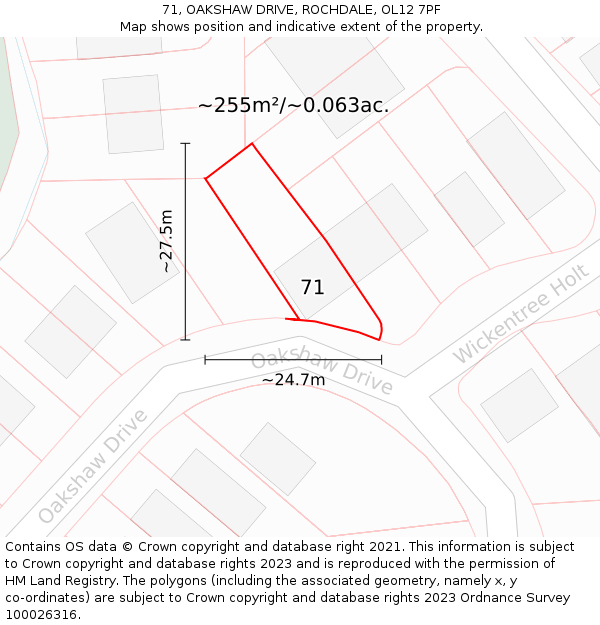 71, OAKSHAW DRIVE, ROCHDALE, OL12 7PF: Plot and title map