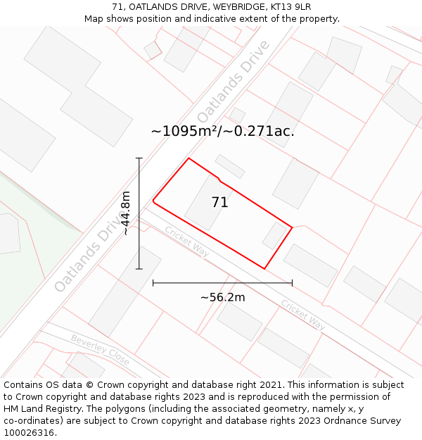 71, OATLANDS DRIVE, WEYBRIDGE, KT13 9LR: Plot and title map