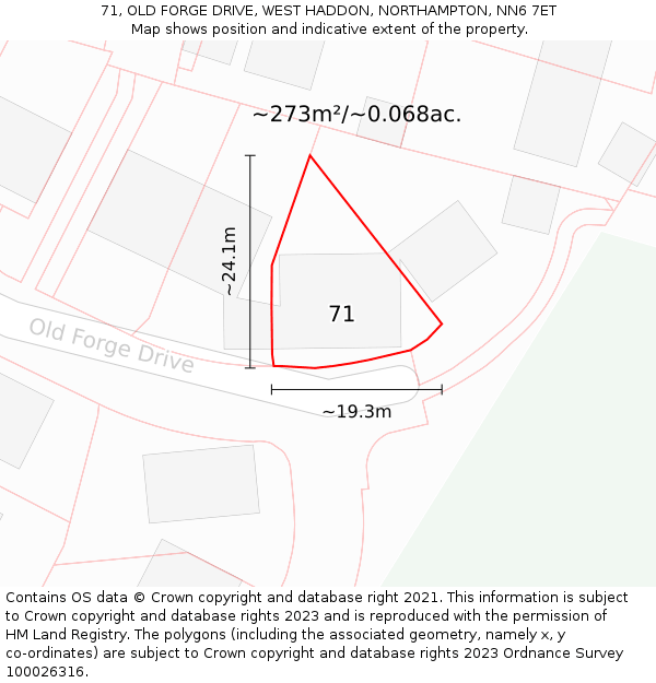 71, OLD FORGE DRIVE, WEST HADDON, NORTHAMPTON, NN6 7ET: Plot and title map