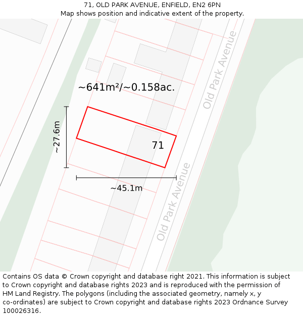 71, OLD PARK AVENUE, ENFIELD, EN2 6PN: Plot and title map
