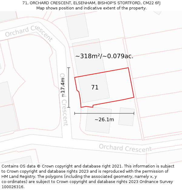 71, ORCHARD CRESCENT, ELSENHAM, BISHOP'S STORTFORD, CM22 6FJ: Plot and title map
